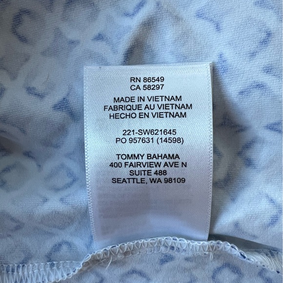 Tommy Bahama Islandzone 3/4 Sleeve Tile Print Isle Tunic Dress, Blue & White, SP - Picture 10 of 11